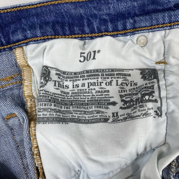 Levi's 501 High Rise Cut Off Distressed Button Fly Jean Shorts Sz 26 Medium Wash - Picture 11 of 12